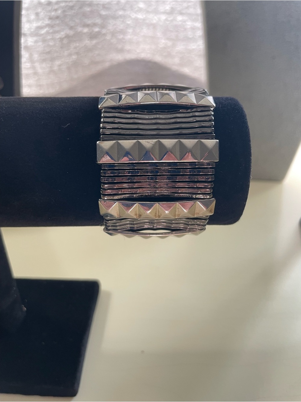 Silver-Tone Pyramid Stud Stretch Bracelet